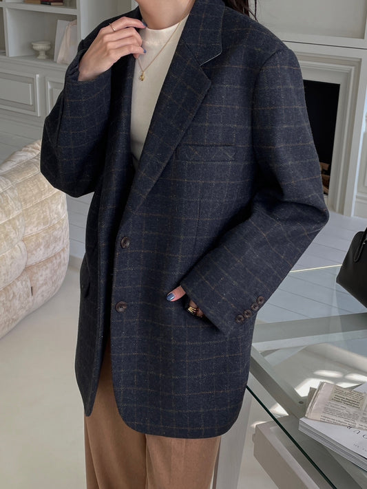 Wool Check Blazer - Navy Check