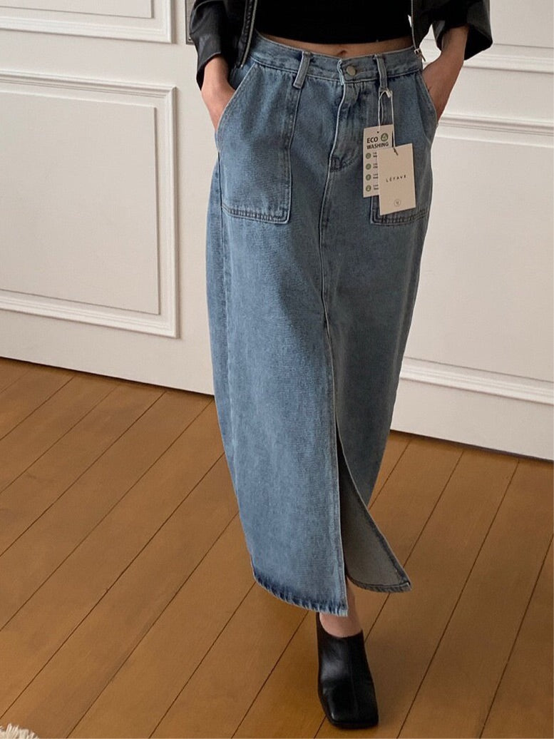 ✨Eco-Washed✨Midi Denim Skirt