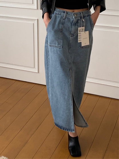 ✨Eco-Washed✨Midi Denim Skirt