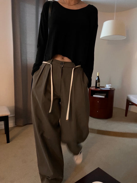 Wide Leg Cotton Twill Pants
