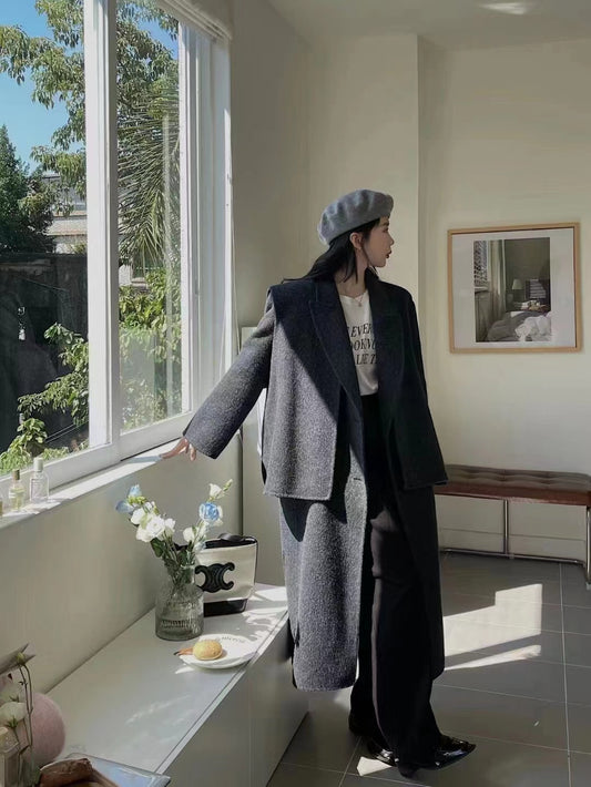 <Abi + Ari Black> Alpaca Handmade Vest Long Coat