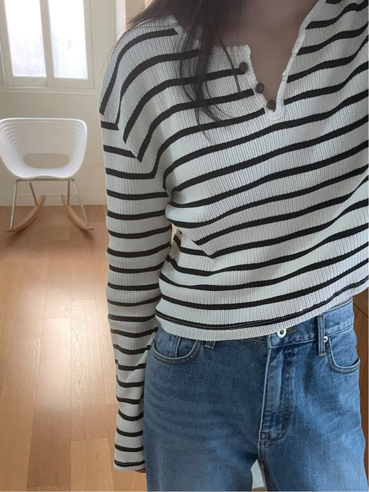 Stripe Fine Rib-knit T Shirt