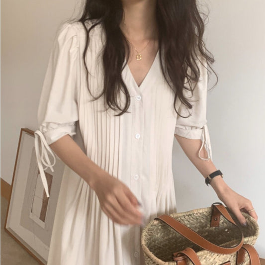 Bow Pintuck Robe dress