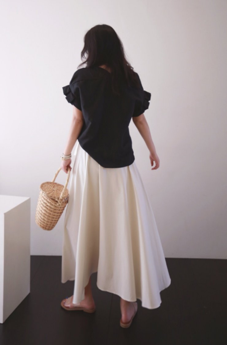 Hand Pleated Cotton Maxi Skirt
