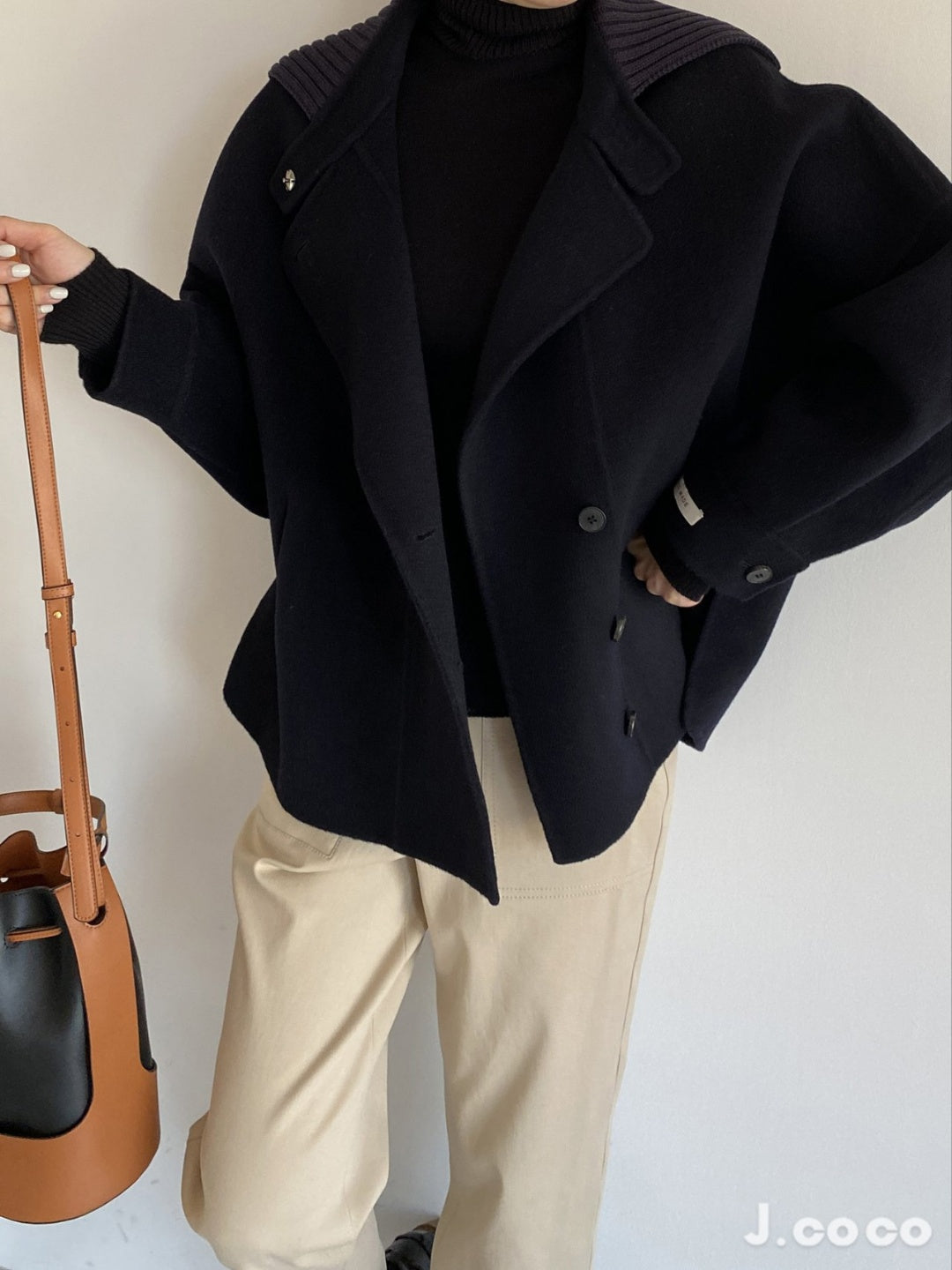 <Abi +Ari Black Label> Hand Made Coat with Sweater Collar