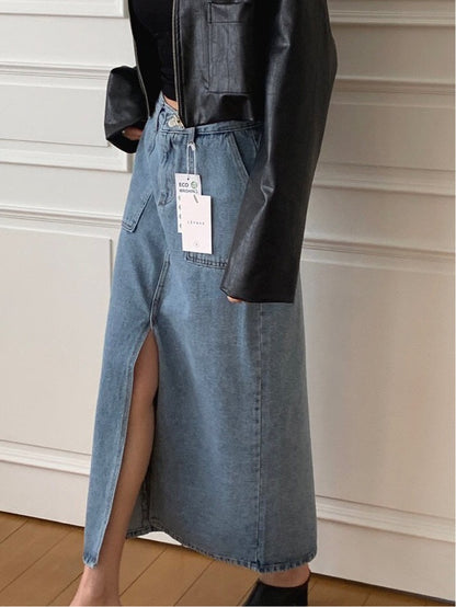 ✨Eco-Washed✨Midi Denim Skirt