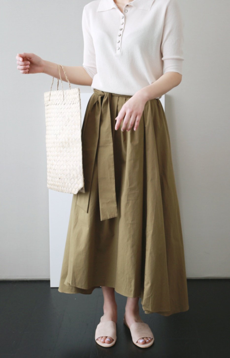 Hand Pleated Cotton Maxi Skirt