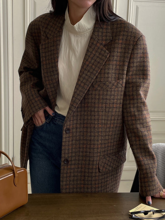 Wool Check Blazer - Rust Check