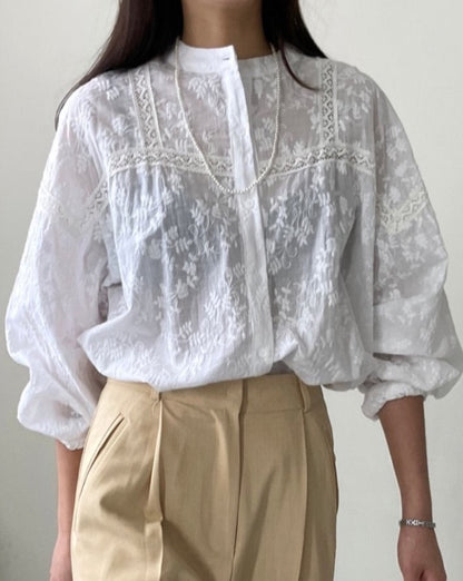 Pieced Embroidery Peasant Shirt