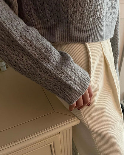Pointelle Cropped Sweater - 1 in Grey left