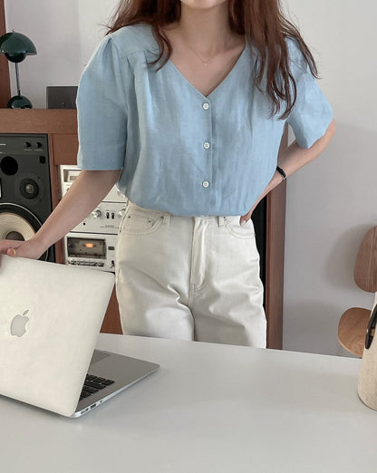 V-Neck Linen Blouse