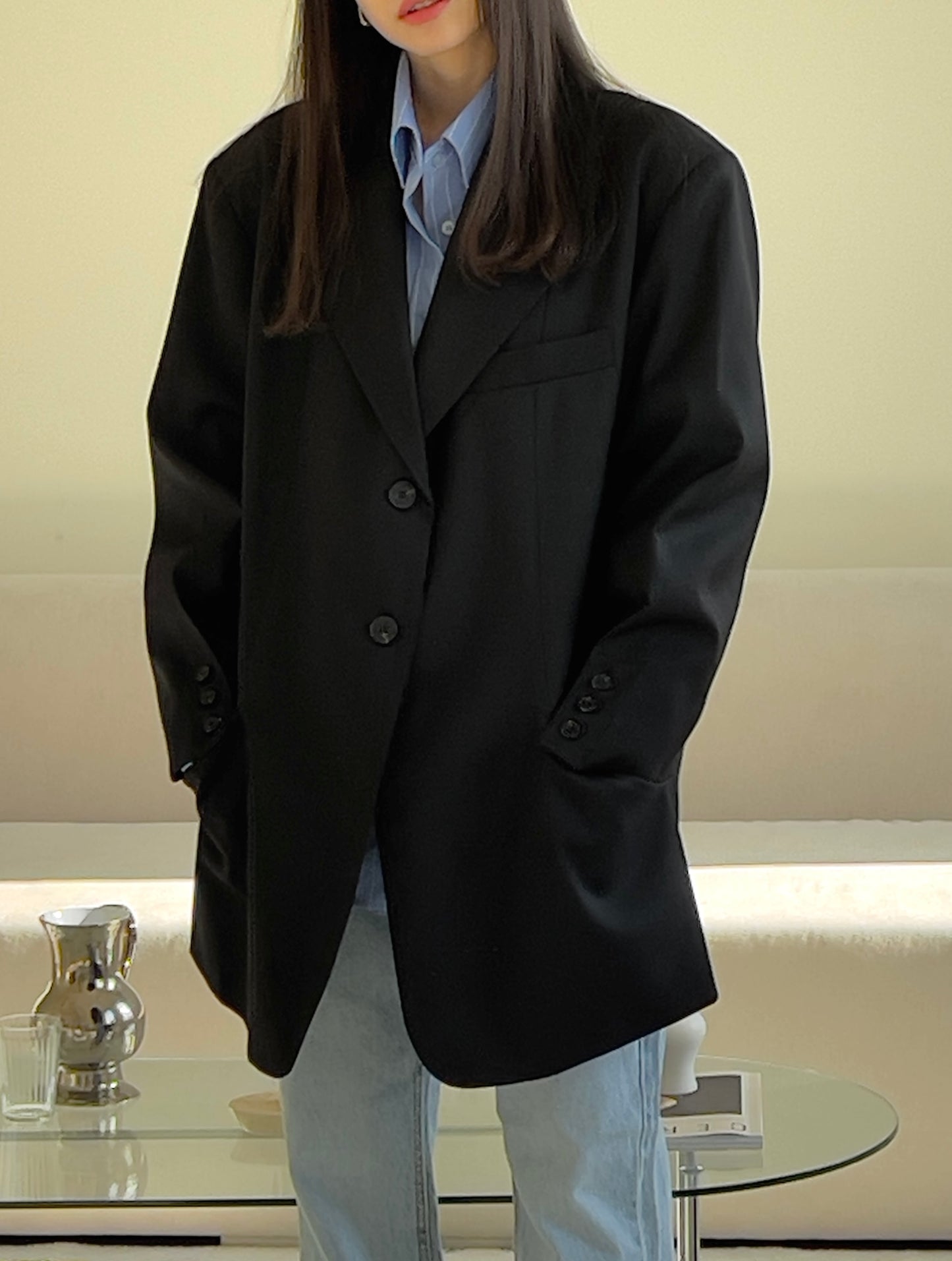 <Abi + Ari> Black Label Tucked Sleeves Oversized Blazer