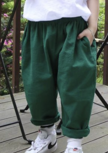 Linen bio-washed baggy pants