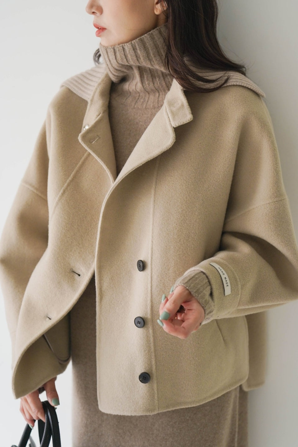 <Abi +Ari Black Label> Hand Made Coat with Sweater Collar
