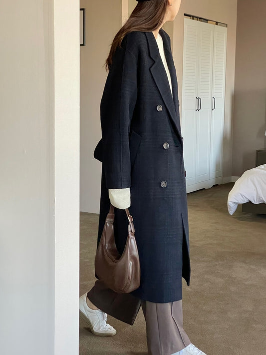 <Abi + Ari Black> Wool Plaid Handmade Coat