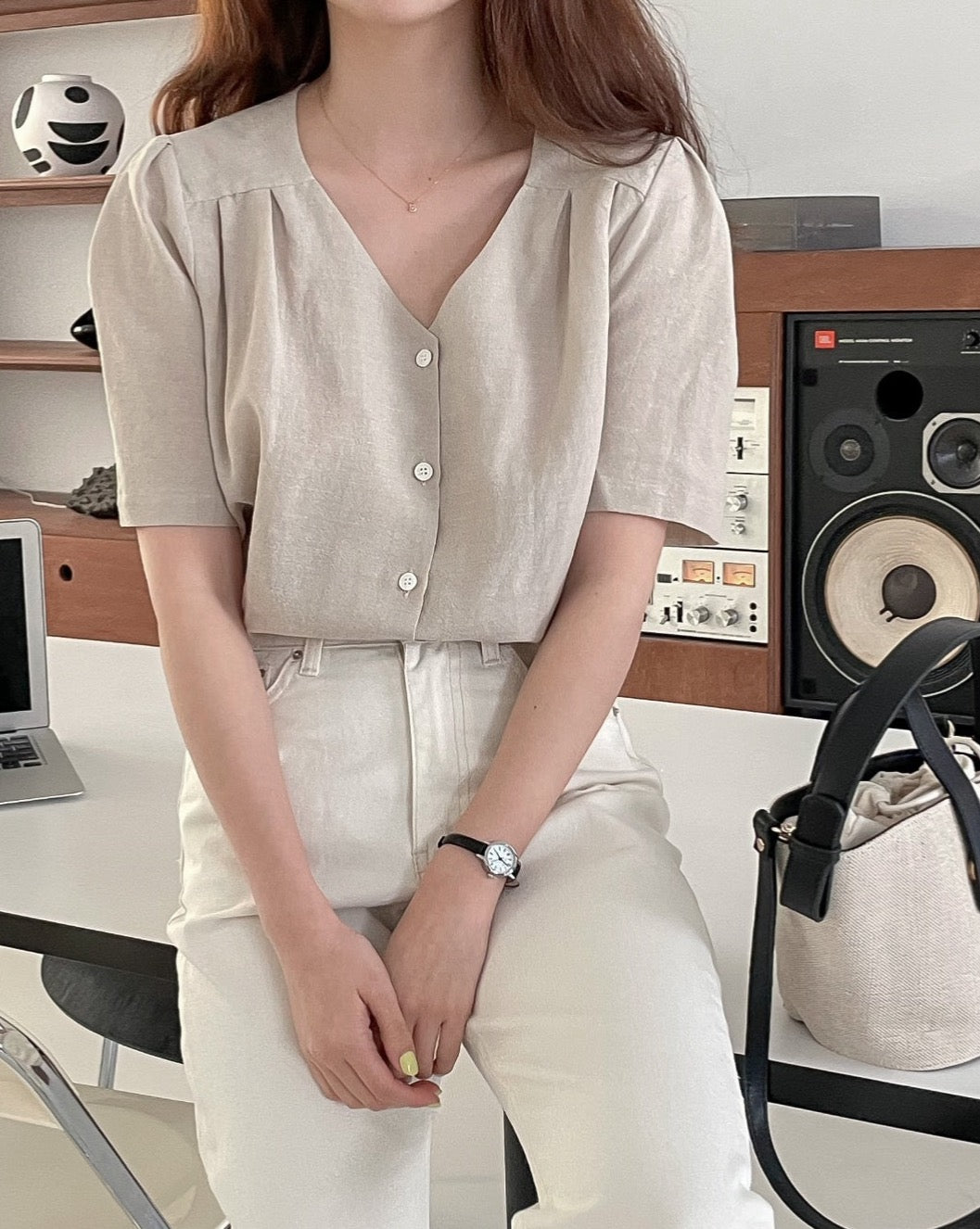 V-Neck Linen Blouse