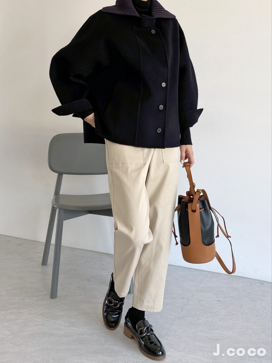 <Abi +Ari Black Label> Hand Made Coat with Sweater Collar