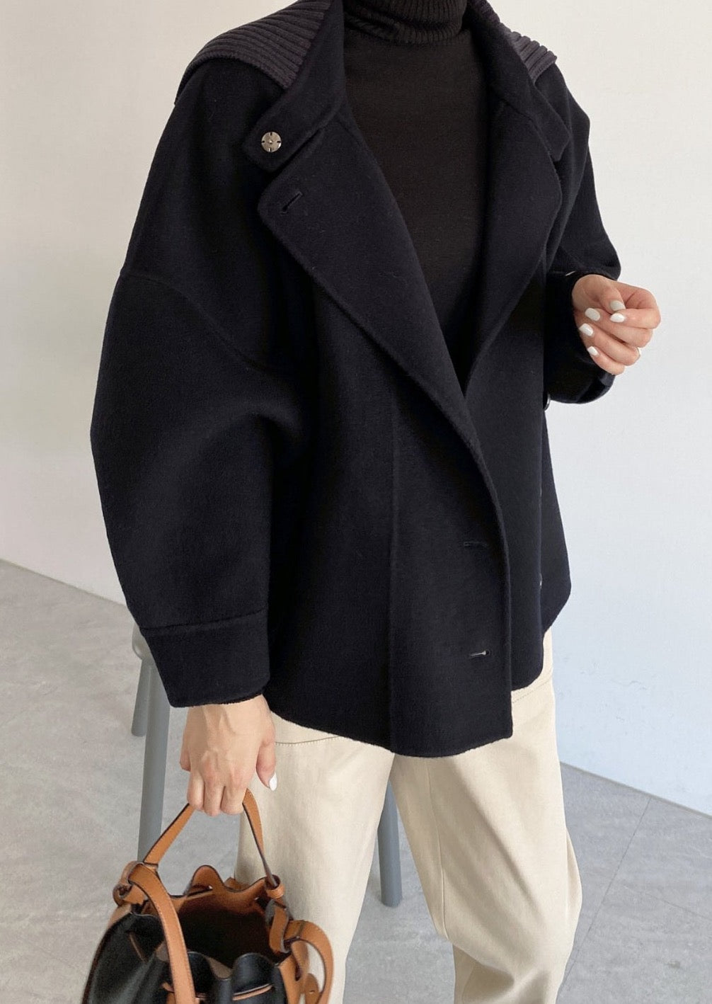 <Abi +Ari Black Label> Hand Made Coat with Sweater Collar