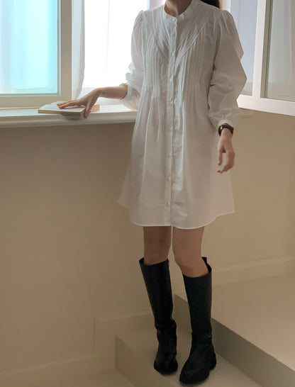 Pintuck Cotton Shirt Dress