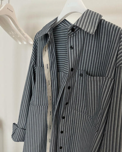 <Abi + Ari> Black Label Patched Pocket Stripe Shirt