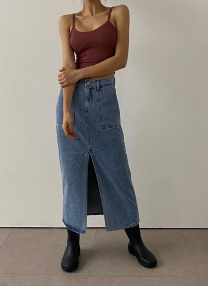 ✨Eco-Washed✨Midi Denim Skirt