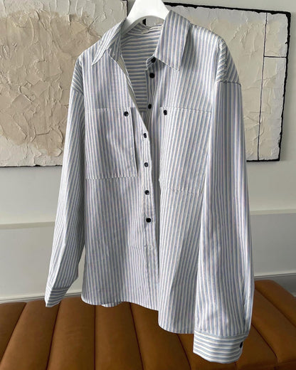 <Abi + Ari> Black Label Patched Pocket Stripe Shirt