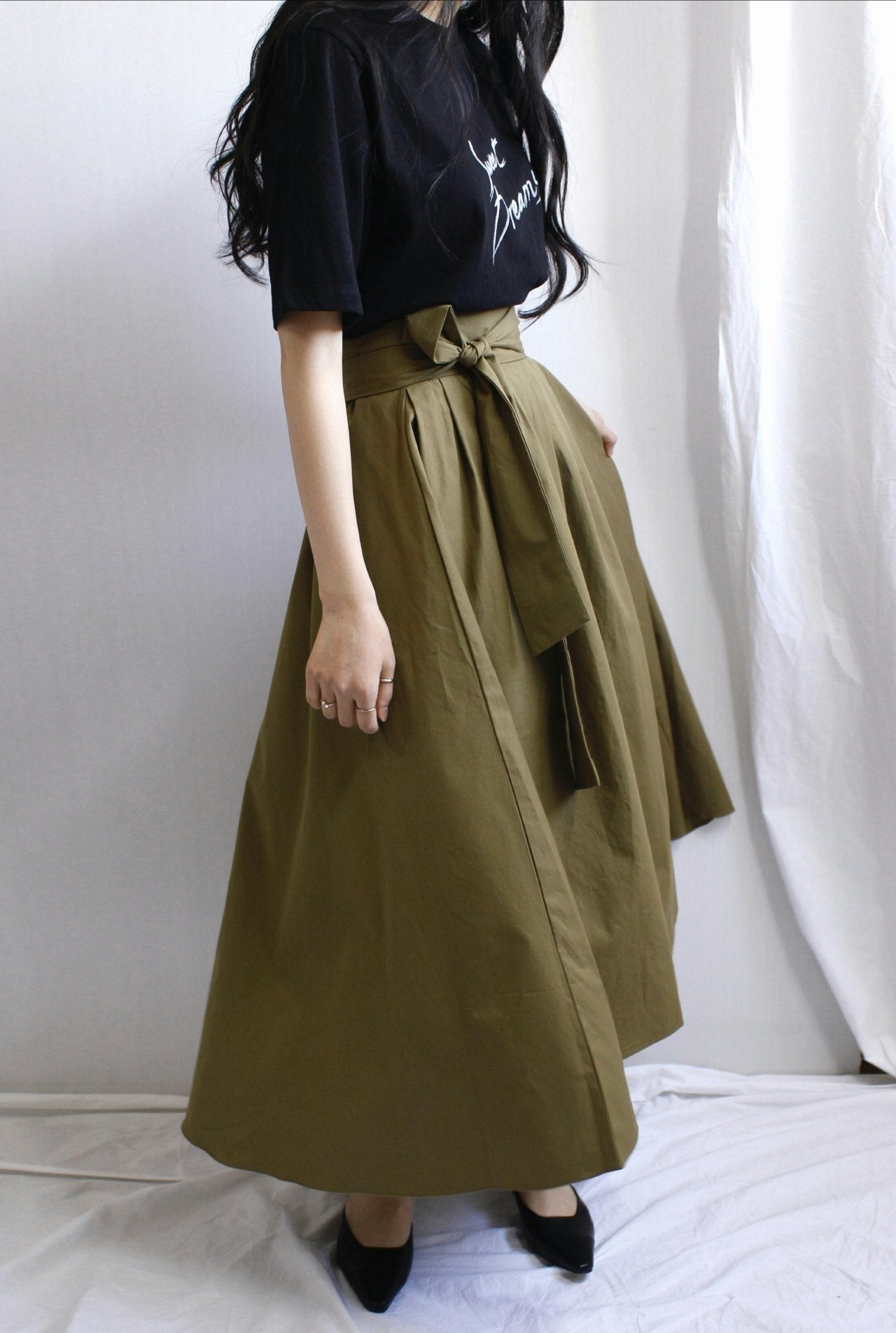 Hand Pleated Cotton Maxi Skirt