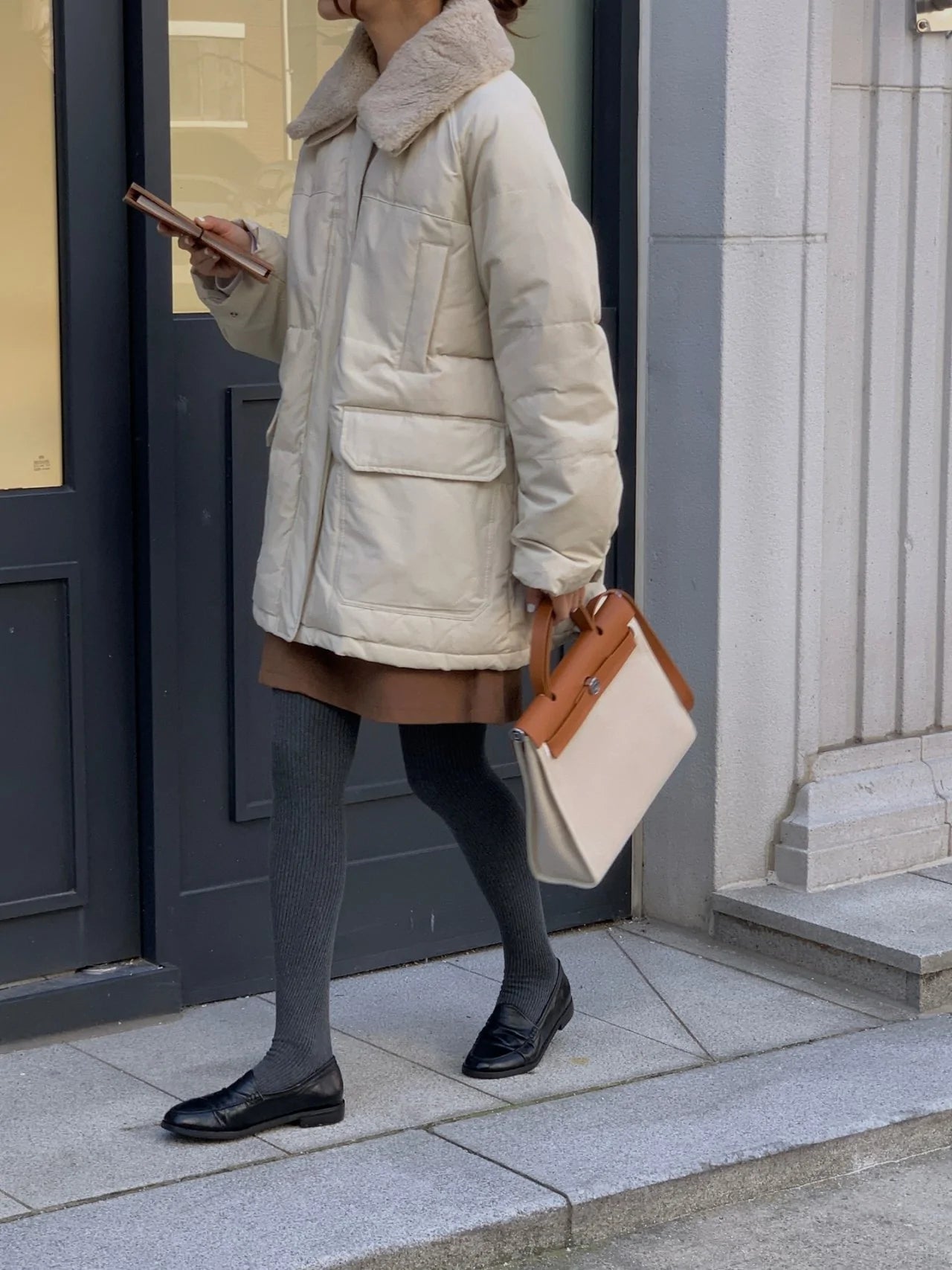 Duck Down With Shearling Collar