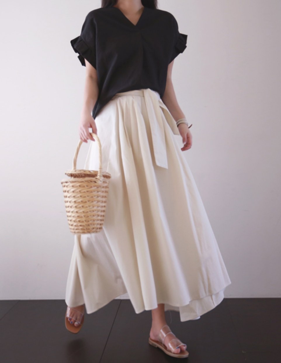 Hand Pleated Cotton Maxi Skirt