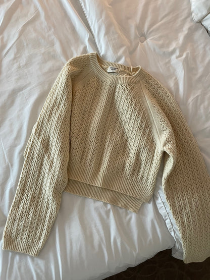 Pointelle Cropped Sweater - 1 in Grey left