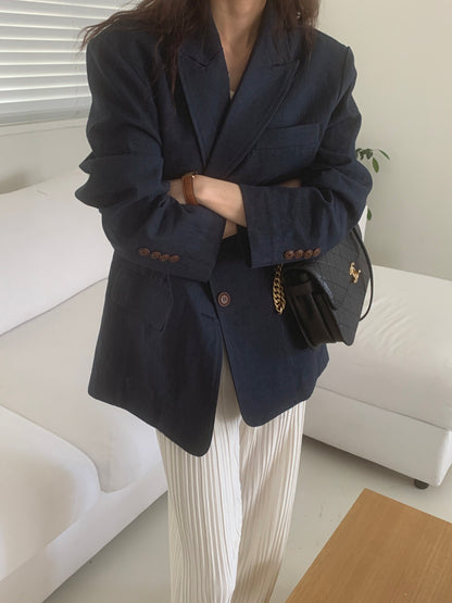 Linen Shell Blazer - 1 left in Navy