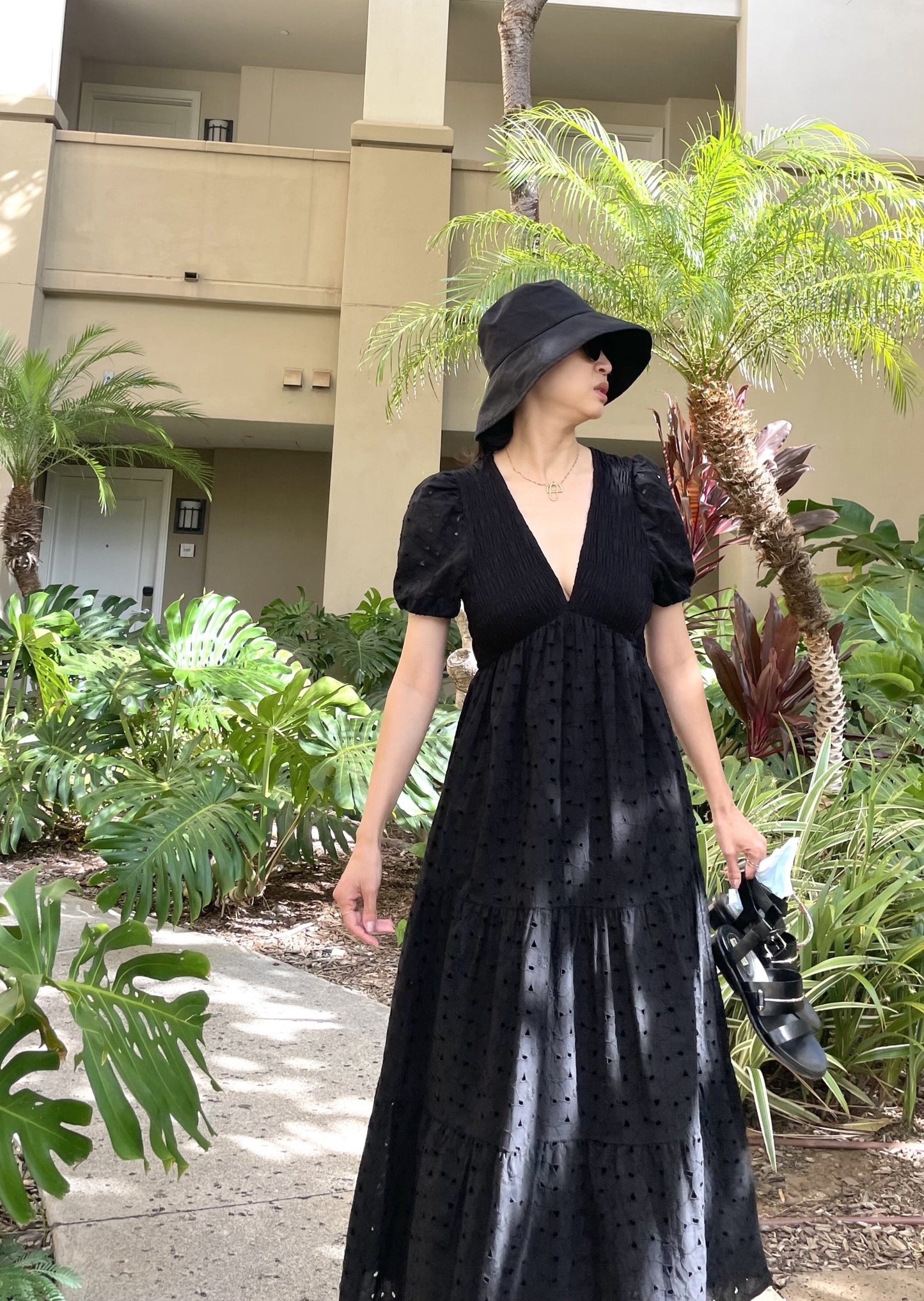 Lei Smocked Eyelet Maxi dress