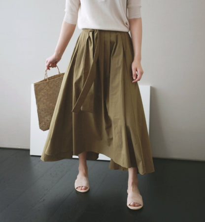 Hand Pleated Cotton Maxi Skirt