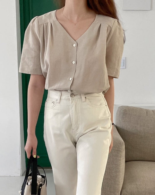 V-Neck Linen Blouse