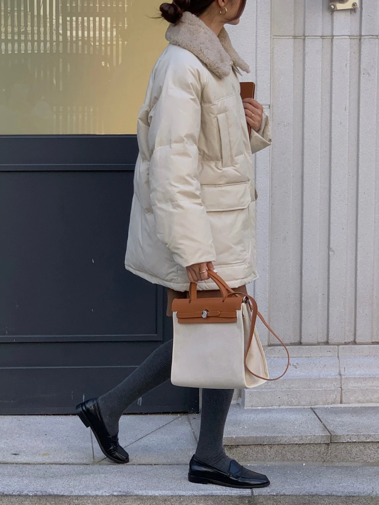 Duck Down With Shearling Collar